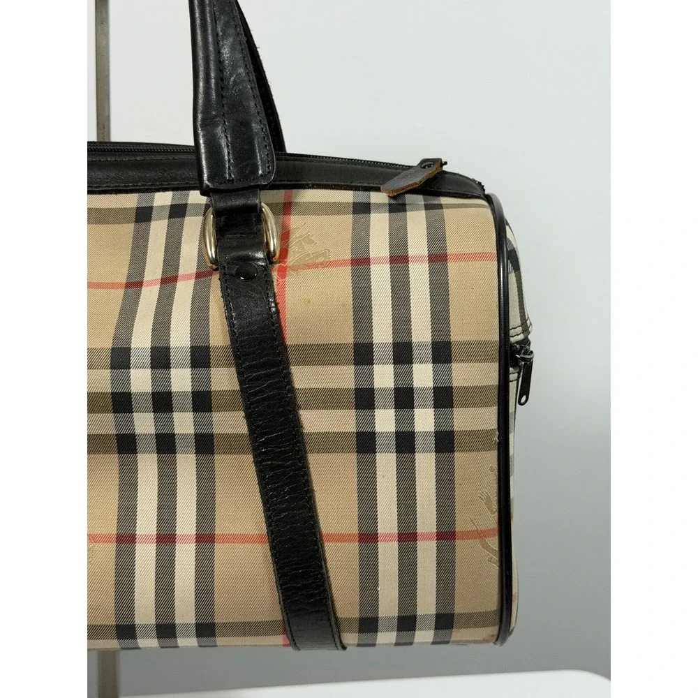 Burberrys Boston Bag Nova Check Shadow Horse Horse Logo beige Canvas 0049